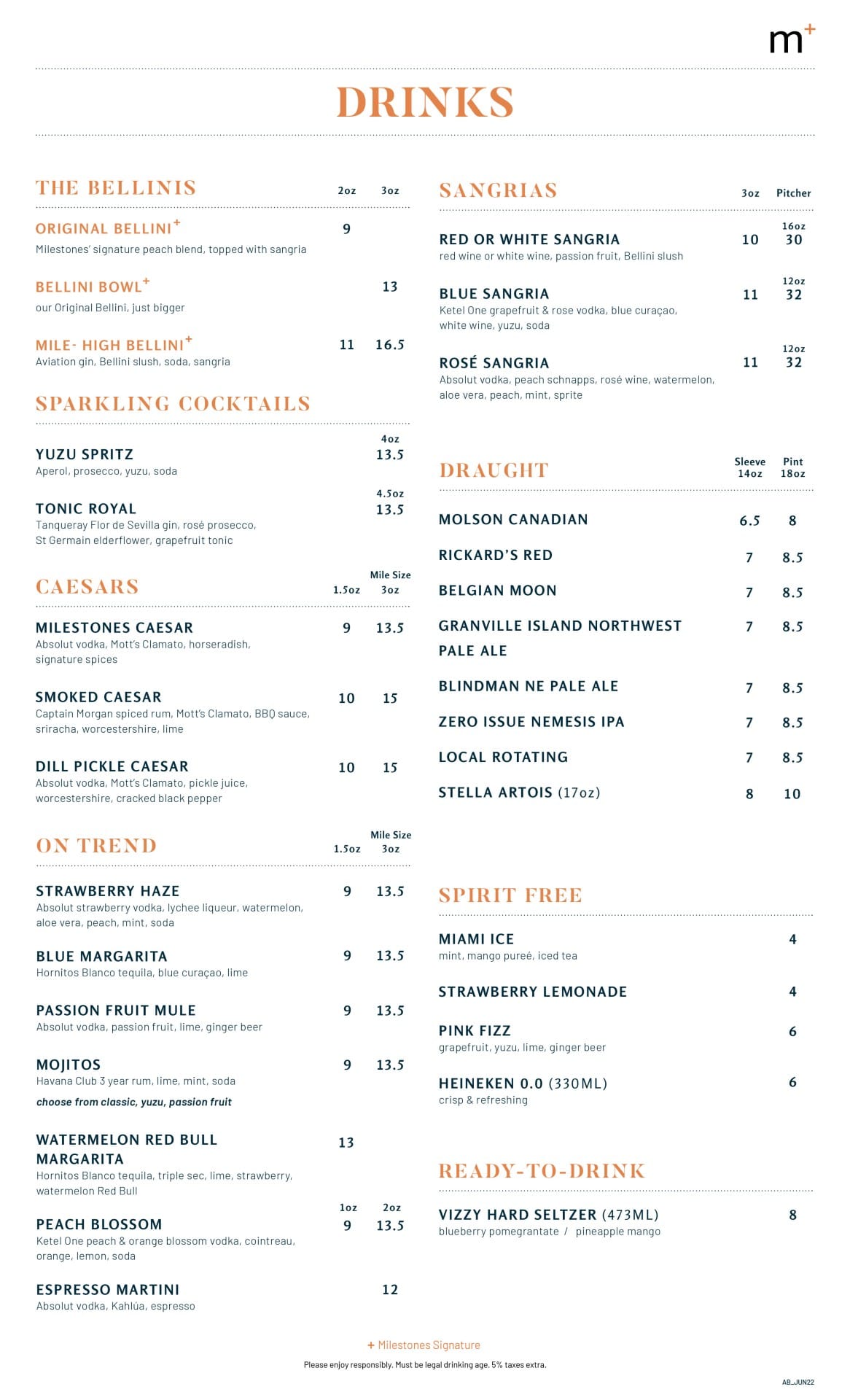 Drinks menu