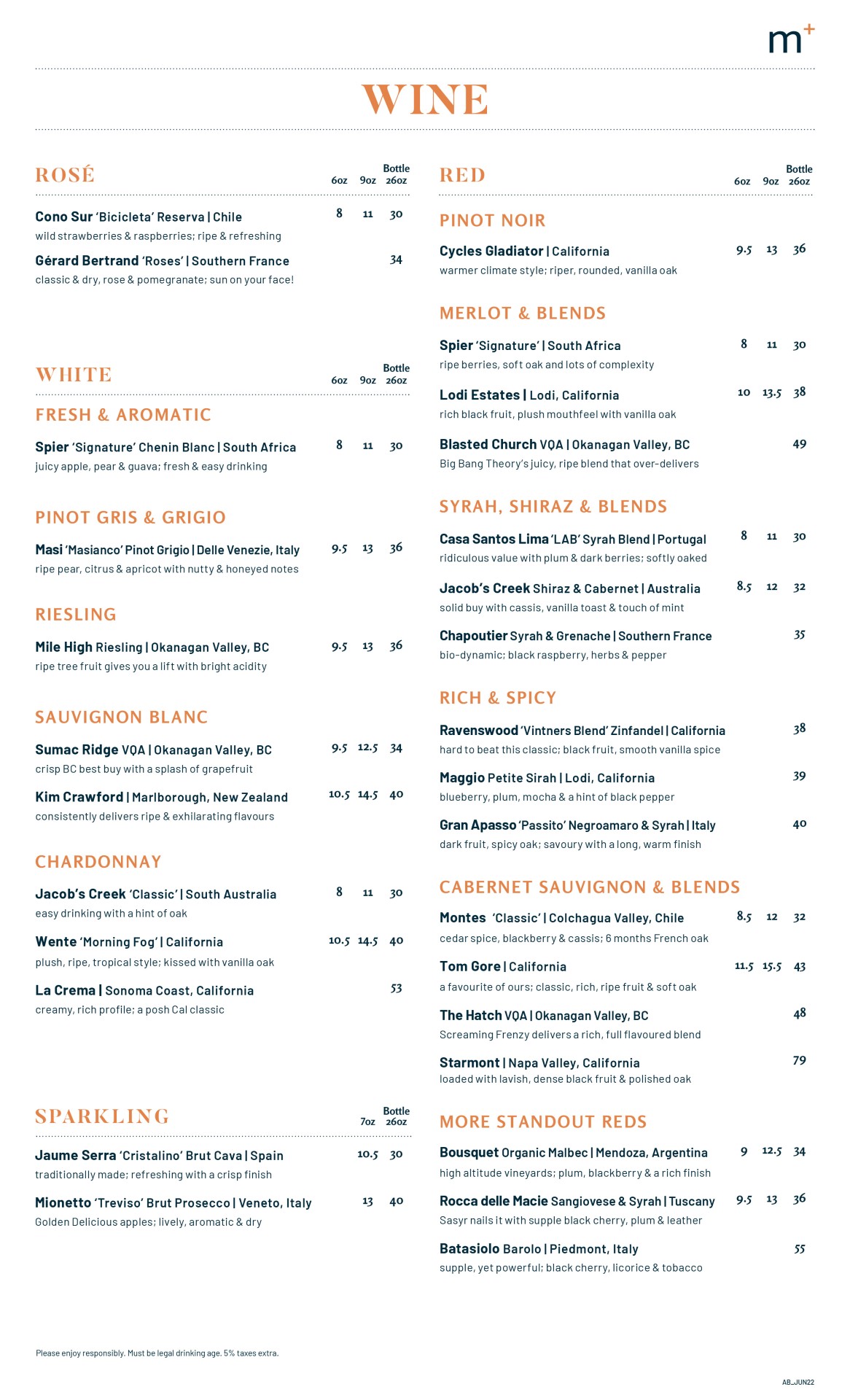 Wine menu