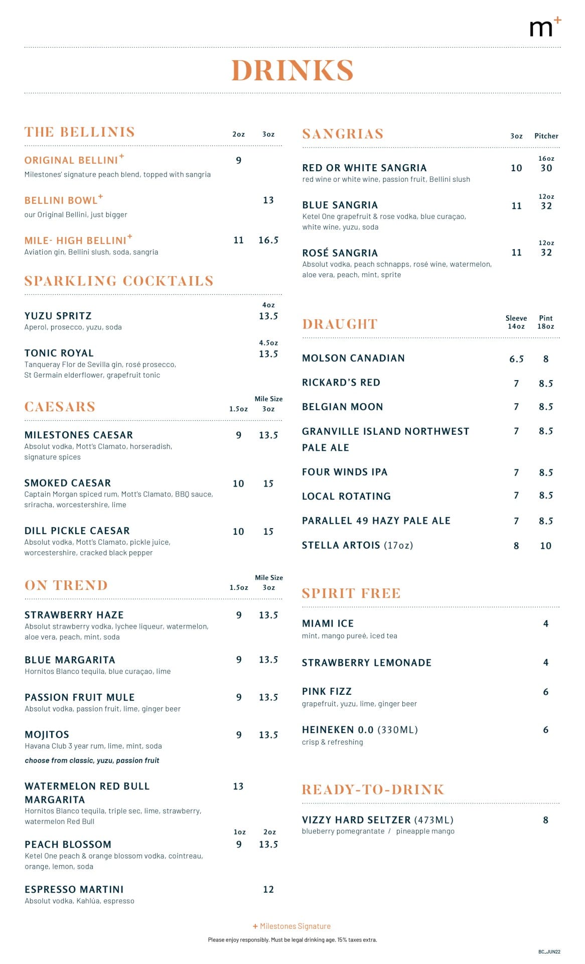 Drinks menu