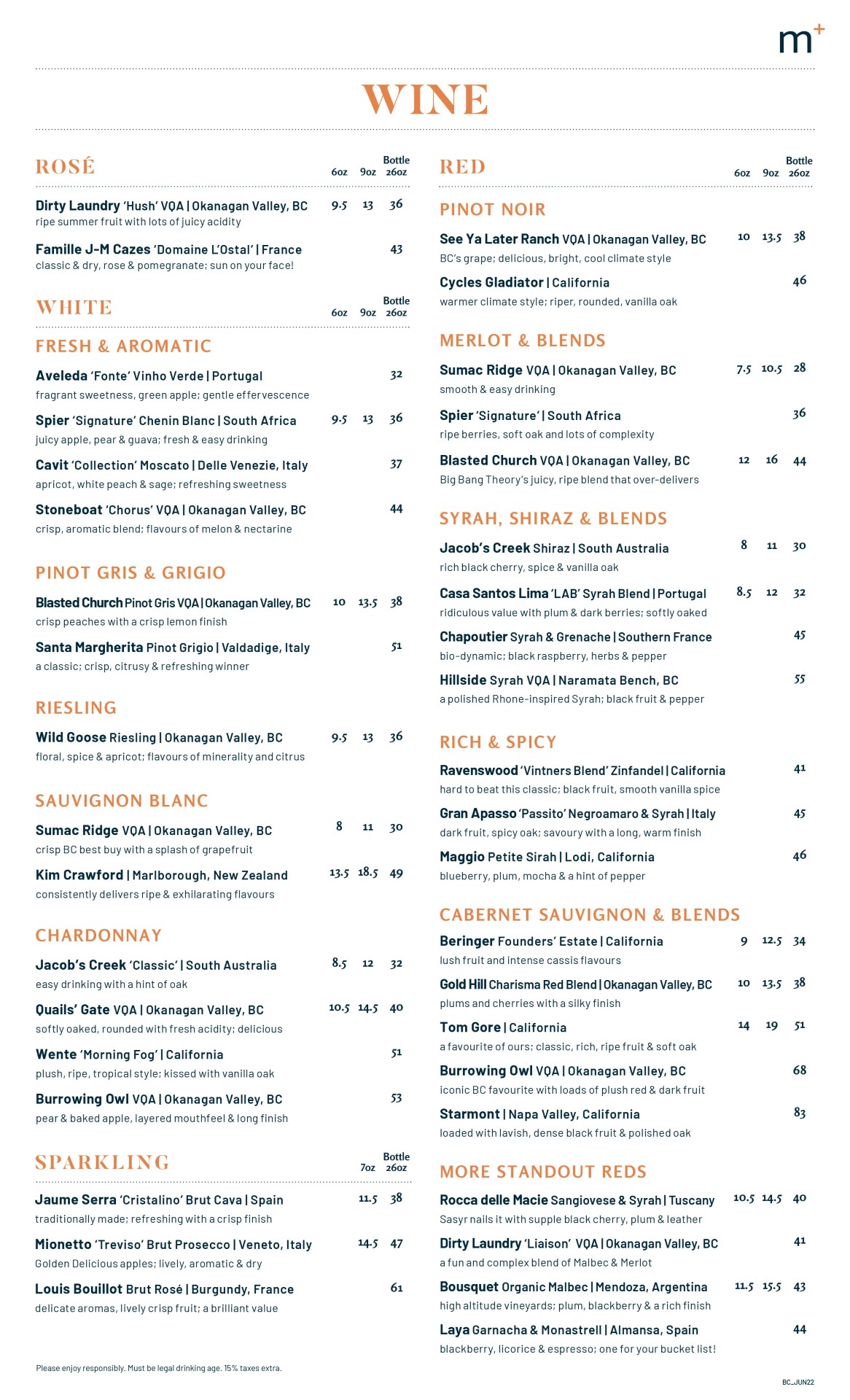 Wine menu