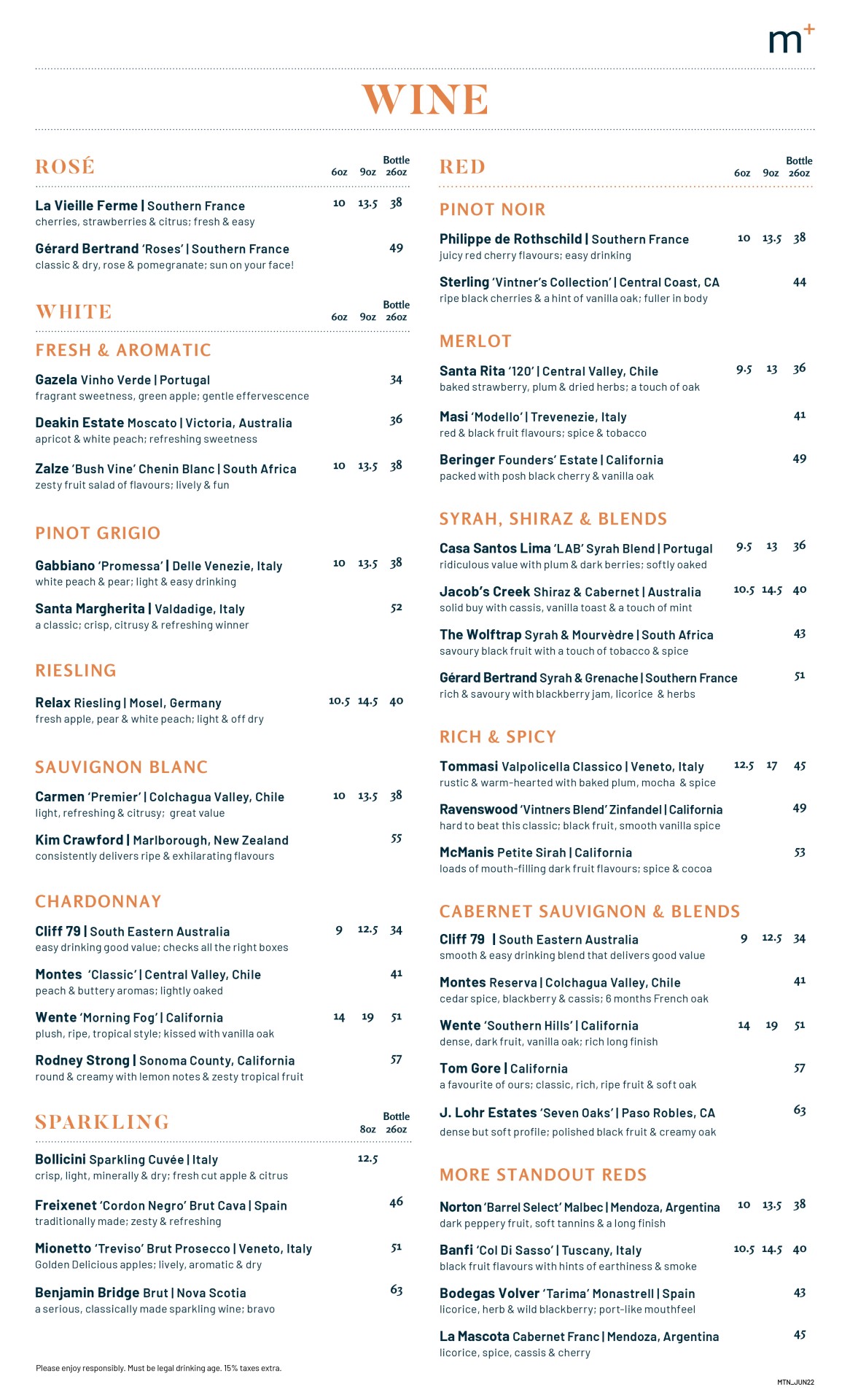 Wine menu